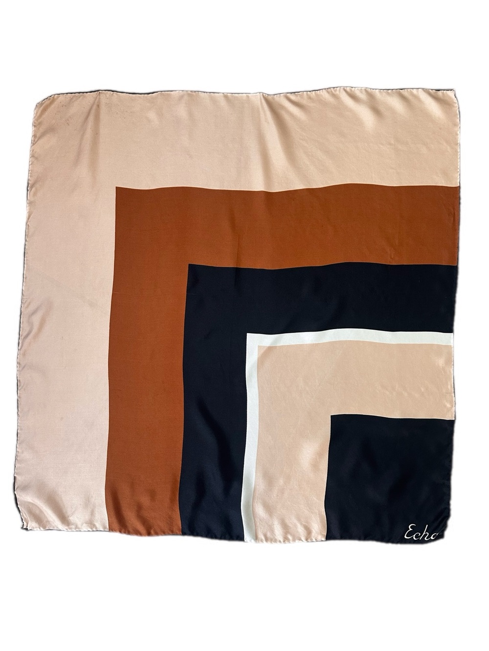 Vintage Echo 100% pure Silk Geometric Color-block Square Scarf 31” x 30.5” Japan